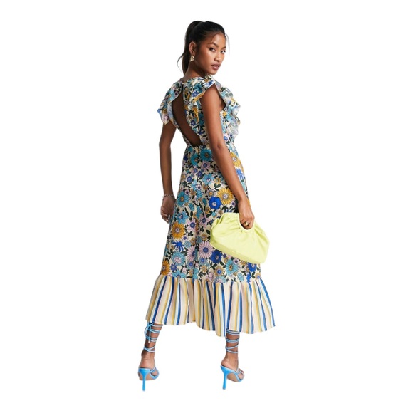 TopShop Mix and Match Stripe and Floral MIDI Dress - Picture 9 of 12